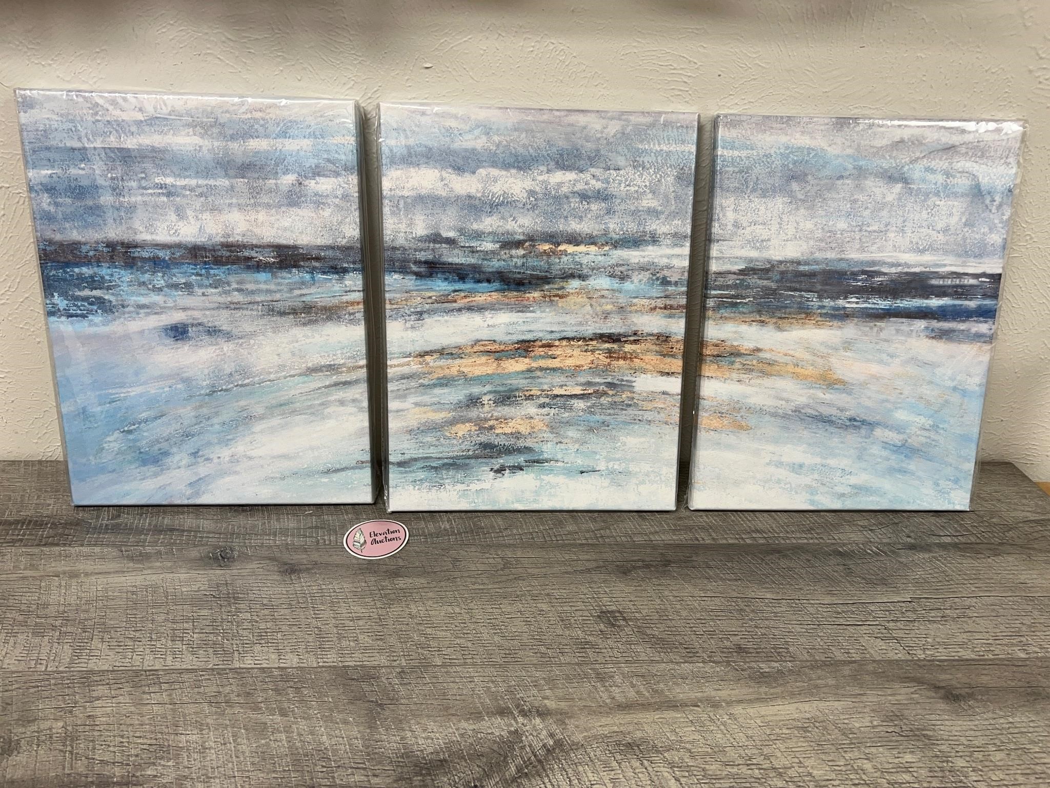 New 3 panel blue abstract panel art