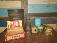 VINTAGE TRUMP CIGAR BOX & WHISKEY DECANTER