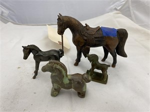 3 Metal Horses & China Horse 5"