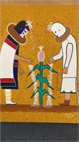 1980s Hopi Indian Art on Canvas by S Choyou