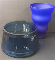 Pair of Glass MCM Style Blue Vases