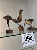 Wooden birds (3) 2 are signed - tallest 8"