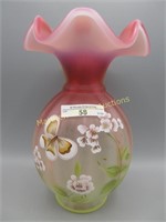 Fenton 9" hand painted ruffled vase- Nutter