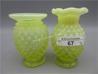 2 Fenton topaz opal Hobnail 3" vases
