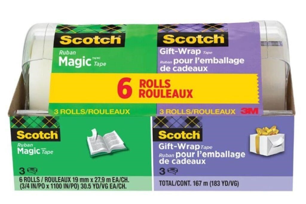 6-Pk Scotch Magic Tape and Gift-Wrap Tape,