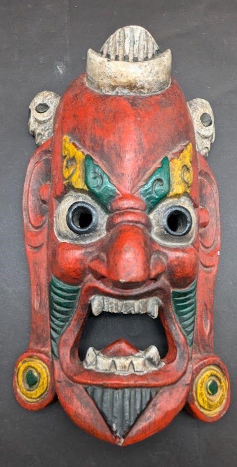 Red Screaming Devil Wood Mask