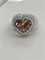 Heart Shaped Tourmaline CZ Silver Ring