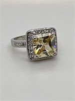 Yellow & CZ Emerald-Cut Silver Ring