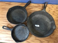 Lot of 3 Unmarked Cast Iron Skillets