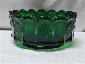 Green Glass Coin Dot Bowl
