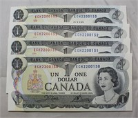 Canada Lot of 4 $1 Banknote 1973 in sequence BC-46