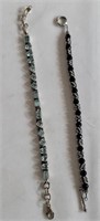Glass beaded sterling bracelets 9" long , 7"