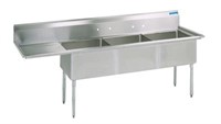 STAINLESS STEEL 3 COMPARTMENT SINK W/ 24" LEFT