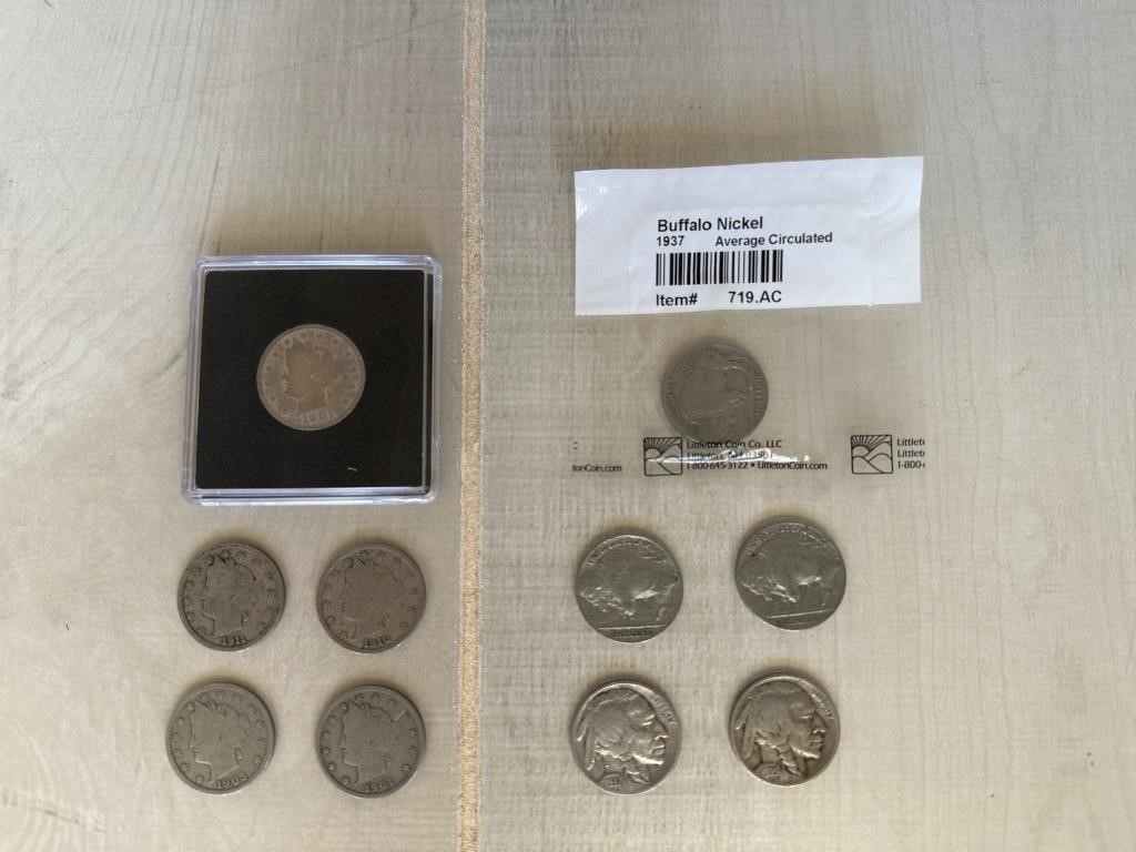 Vintage Coins: Nickels 1901-1911; Buffalo Nickels