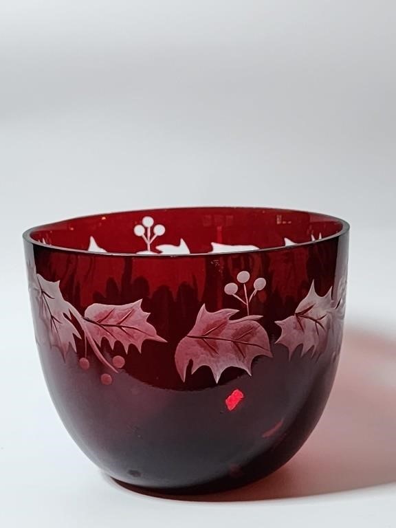 Teleflora Ruby Red Etched Glass Bowl