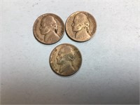 Three 1945 silver nickels