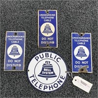 4 Small Porcelain Telephone Signs