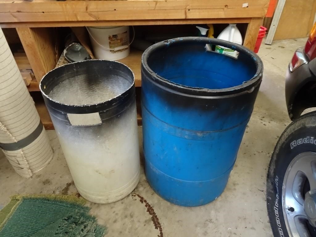 Two Plastic Barrels / Garbage Cans