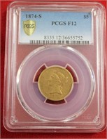 1874S $5 gold coin