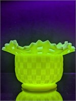 Fenton Custard Satin Uranium Glass Basket Weave