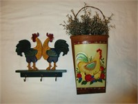 Tin Rooster Basket & Rooster Key Hooker