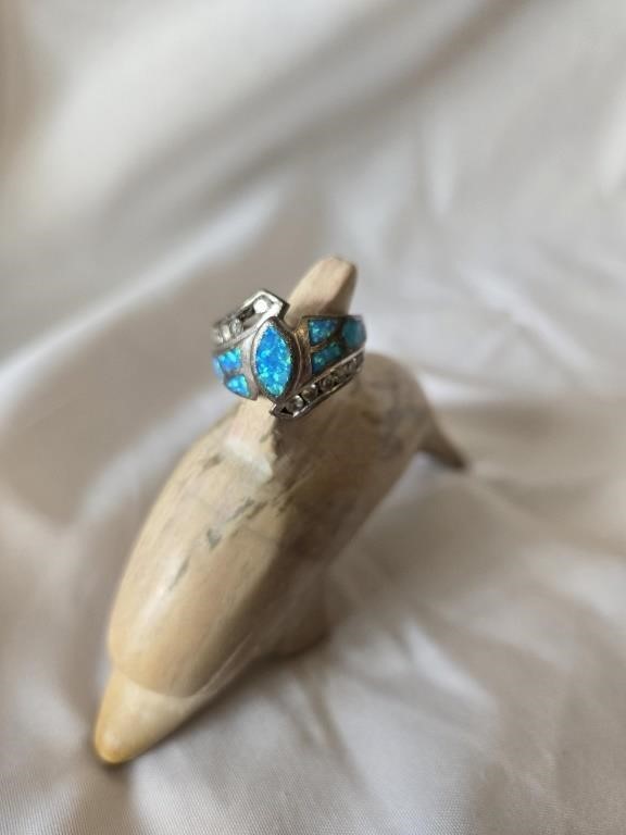 Genuine Opal Ring wth Sterling Silver Band