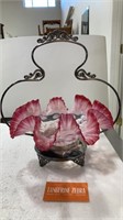 Northwood Cranberry Glass Bride Basket