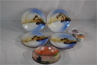 Six 7.25" porcelain plates, 2 creamers 2.25" and