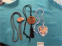 Stone BoloTie and Chinese Coin Stone Amulet lot