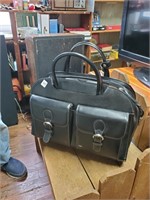 Leather Briefcase w/Wheels & Pull Handle