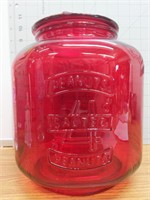 Red glass peanut jar canister