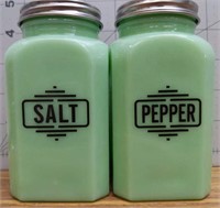 Jadeite glass salt and pepper shakers