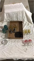 Glass cups, candle holders, small glass jar