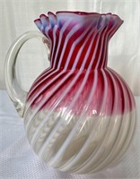 Northwood Cranberry Swirl Art Glass Pitcher 8.5"