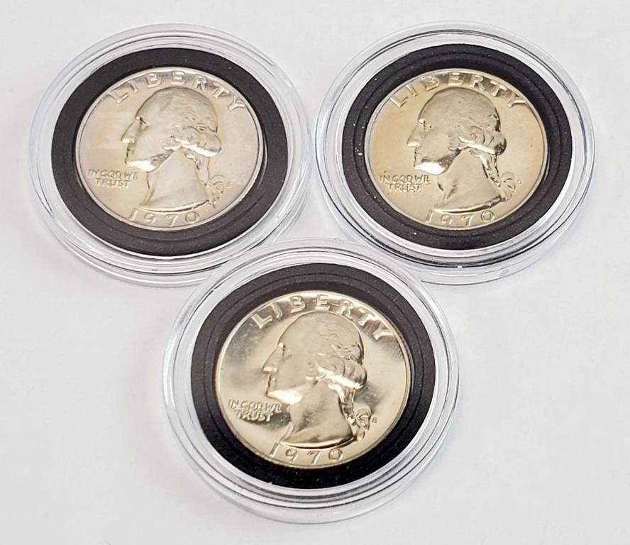 3) 1970-S CLAD WASHINGTON PROOF QUARTERS