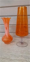 Orange artglass vases lot