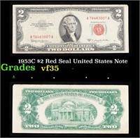 1953C $2 Red Seal United States Note Grades vf++