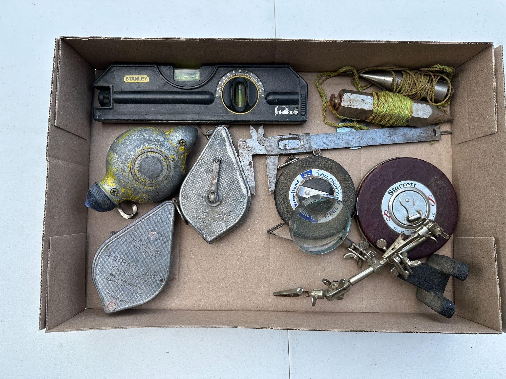 Lot Of Measuring Devices, Chalk Lines, Plumb Bobs