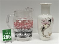 Pink Poppy Glass Pitcher and Asian Inspired Vase