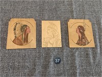 1940's Native American Pyrography Art on Wood