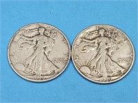 2-1939 US Walking Liberty Half $ Silver Coins