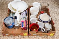 (2) Flats of Mugs, Plastic Kitchen Items, Cleaners