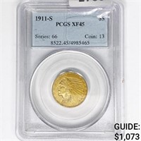 1911-S $5 Gold Half Eagle PCGS XF45