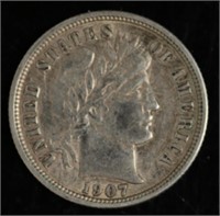 1907-D Barber Dime - AU53