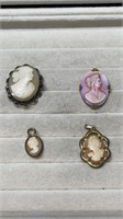 4 Antique Shell Cameo Pendants Largest Is 1.25"