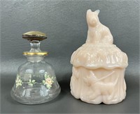 Vintage Akro Glass Powder Dish & Perfume Bottle