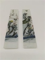 2 Asian Inspired Reverse Hand Painted Glass