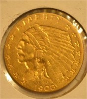 1908 Indian Head $2.50 Gold Coin
