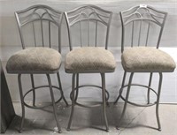 3 PC IRON BARSTOOLS WITH UPHOLSTERED CUSHIONS