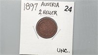 1897 Austria Two Heller gn4024